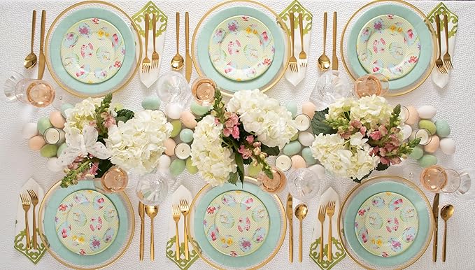 Caspari Linen Border Paper Dinner Plates in Robin's Egg Blue - Pack of 8