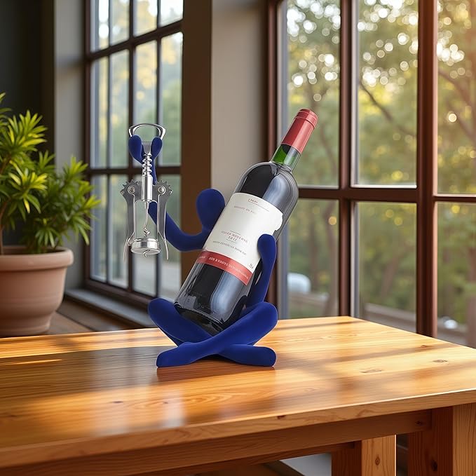 XINXUAN Abstract Wine Bottle Holder Home Decor, Resin Hollow-Out Design Decorative Wine Rack (Flocking - Blue)
