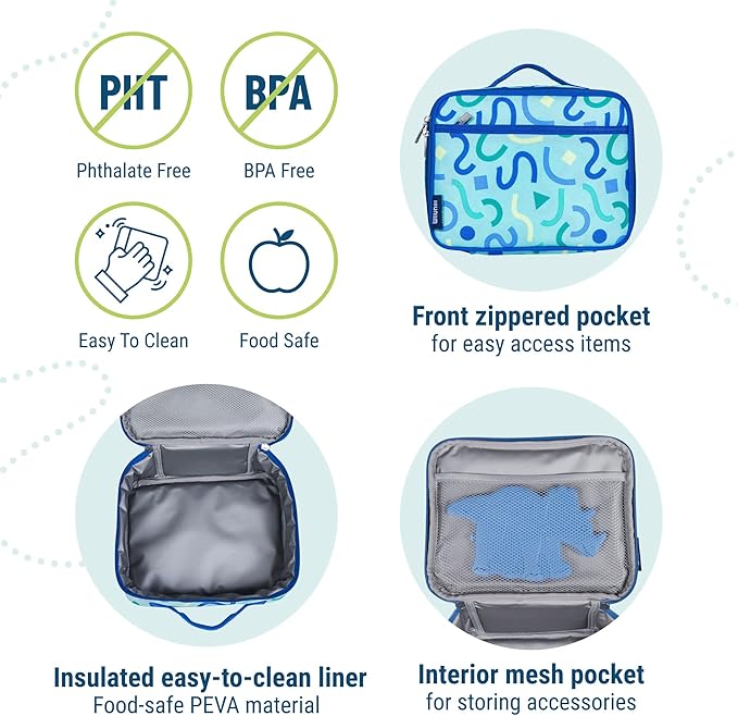 Wildkin Kids Insulated Lunch Box ??Durable and Reusable for School & Travel - Confetti Blue