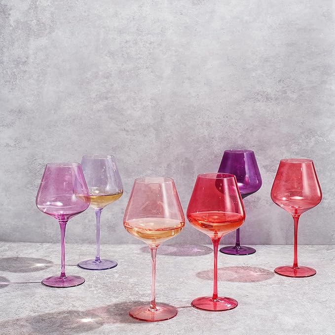Colors of Love Pink & Red Valentines Crystal Wine Glasses Set of 6 ??Elegant Italian Style Tall Stemmed 24oz Glassware Valentine?셲 Day, Romantic Dinners, Anniversaries, Weddings Gifts, Wife Girlfriend