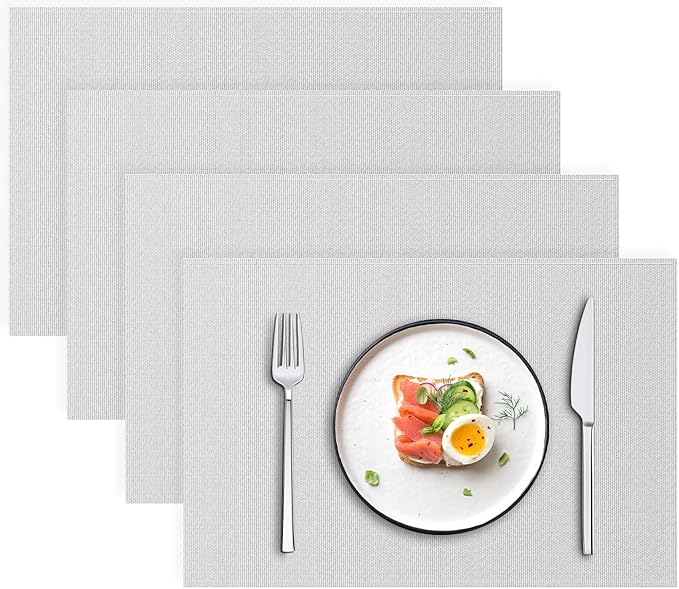 Blue Forest | Rectangular Faux Linen Placemats Set of 4 | Dual- Layered Thickened for Durability | Heat Resistant | Machine Washable | Wrinkle Free for Easy Care Indoor/Outdoor Use - Cream Beige