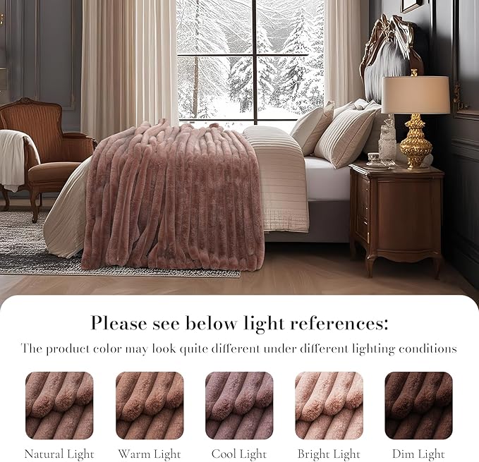 Am챕lie Home Faux Fur Throw Blanket for Couch, Ultra Cozy Fuzzy Fluffy Fur Luxurious Soft Striped Plush Gift Blankets for Family Sofa Chair Bedroom, 55"x70", Cationic Fox Brown