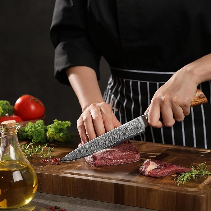 Wakoli EDIB Pro Damascus Carving Knife ??Japanese Style Meat Slicer | 6.7-Inch Blade Made of 67-Layer Damascus Steel with VG10 Core | Ergonomic Pakkawood Handle | Professional Carving Tool