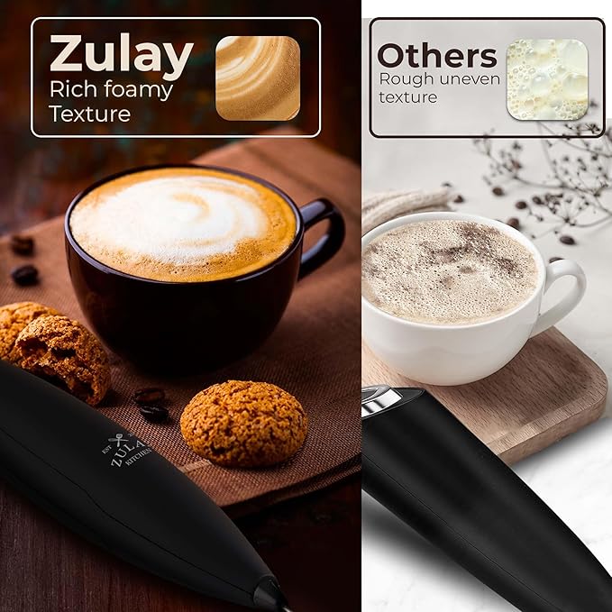Zulay Kitchen Patented Tornado Triple Whisk Milk Frother with 4 Duracell Batteries ??Handheld Foam Maker for Coffee, Lattes, Matcha & Hot Chocolate ??Rich, Creamy Froth in Seconds