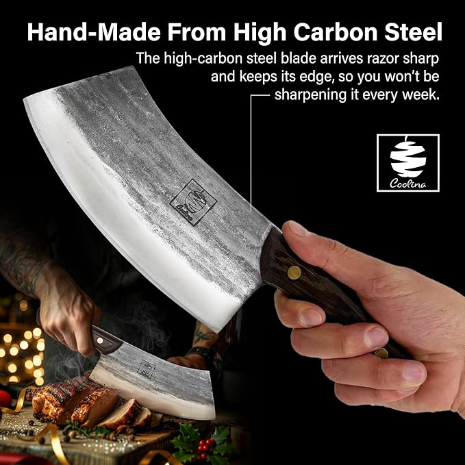 COOLINA Altomino and Tungsten Knife Set ??Hand-Forged Chef Knife and Precision Slicing Knife Bundle ??High Carbon Steel Full Tang Butcher Knives for Meat, Veggies, BBQ & Kitchen Prep