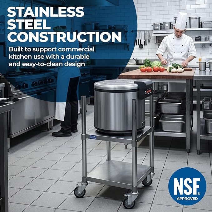 Commercial Stainless Steel Rice Warmer Cart Stand with Wheels ??14" x 14" Mobile Utility Stand for Kitchens & Restaurants | Heavy-Duty Design