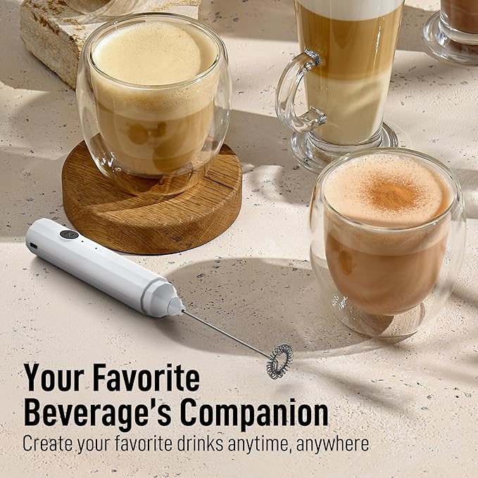 Zulay Froth N Go Milk Frother ??Rechargeable 3-in-1 Handheld Frother Wand with Travel Case & USB-C Charger ??Single, Double & Egg Whisk for Latte, Cappuccino, Matcha, Protein Shakes ??White