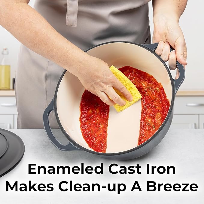 Zulay Kitchen 7.7 Quart Enameled Cast Iron Dutch Oven Pot with Lid ??Premium Durability & Oven Safe up to 500째F ??Heavy Duty Cookware Perfect for Bread Baking, Stews, Braising & Roasting ??Gray