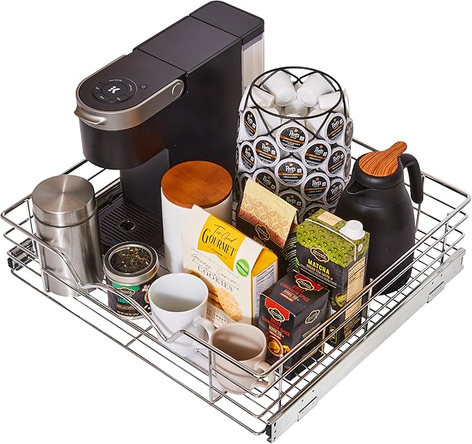 HOLDN??STORAGE Heavy-Duty Premium Collection Pull Out Cabinet Organizer, Cabinet Drawer Slide Outs, Lifetime Limited Warranty - Basket Size 22" W x 21" D x 5" H, Anti-Rust Chrome Finish