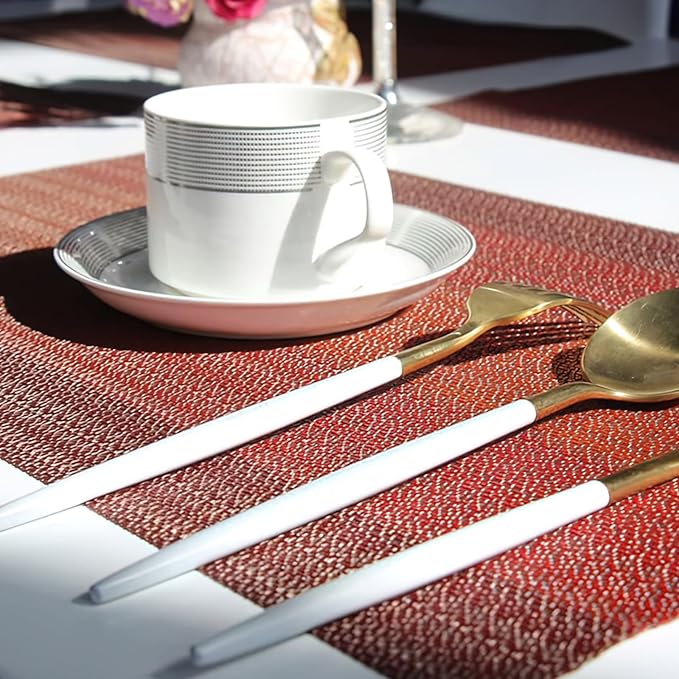 Privalace 18 x 12 inch, Set of 4 PVC Placemat, Non Slip Washable Dining Table Mats for Home Dinner Gatherings Daily Meals Kitchen Table Protection with Stylish Design, red