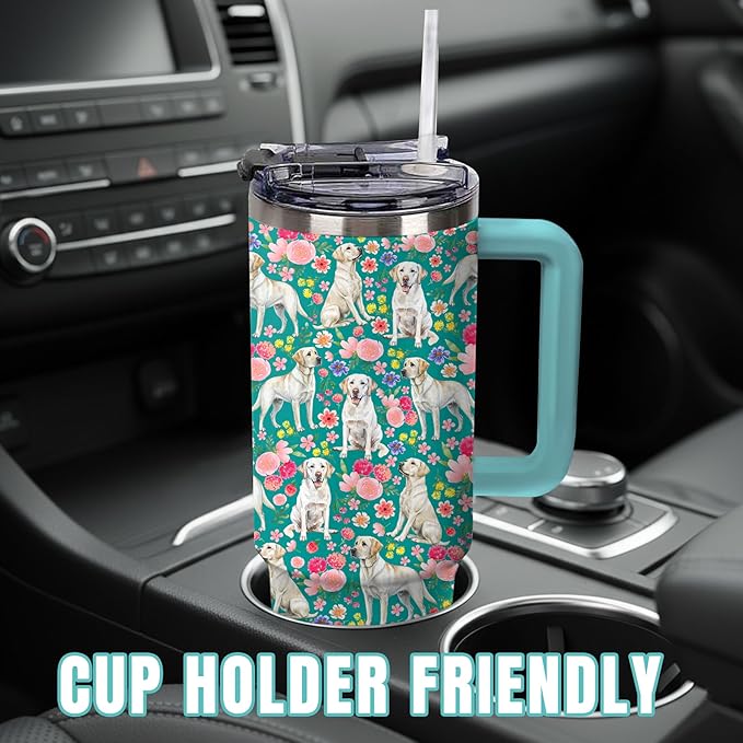 Yogusut Labrador Retriever Gifts for Women, 40oz Stainless Steel Insulated Tumbler Travel Mug Cup with Handle Straw, Gifts for Dog Mom Dog Lover