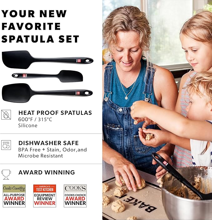 DI ORO Silicone Spatula Set - Rubber Kitchen Spatulas for Baking, Cooking, & Mixing - 600째F Heat-Resistant & BPA Free Silicone Scraper Spatulas for Nonstick Cookware - Dishwasher Safe (3pc, Black)