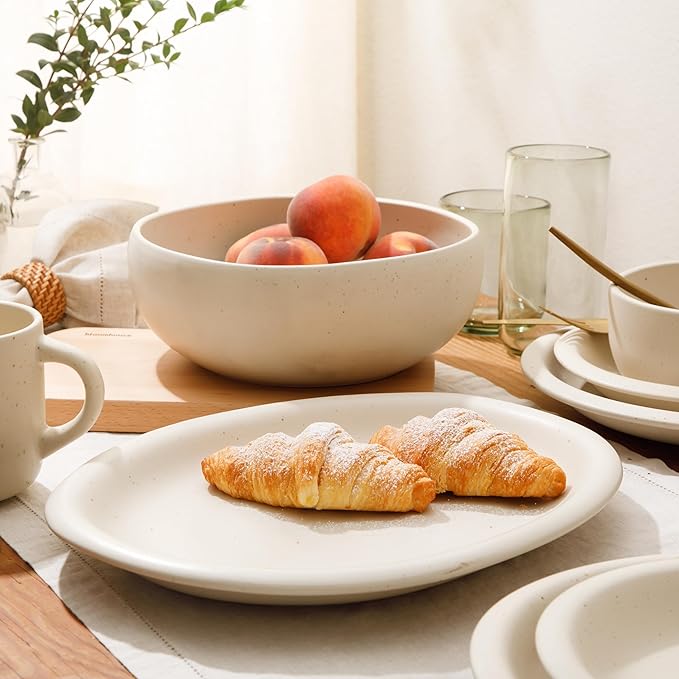 Bloomhouse - Two Time Oprah's Favorite Things Winner - Corsica Clay 2-Piece Serving Set ??Oval Platter and Bowl in Sea Salt White, Durable Stoneware for Entertaining & Everyday Use