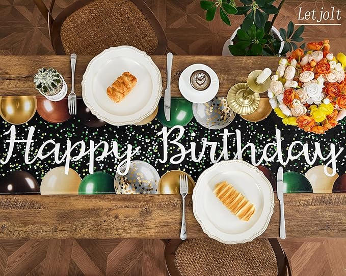 Letjolt Green Brown Balloon Happy Birthday Table Runner 72 Inches Celebrate Birthday Party Table Decor