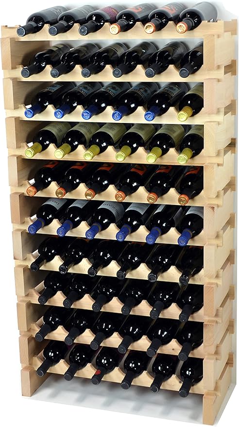 Modular Wine Rack Beechwood 24-72 Bottle Capacity 6 Bottles Across up to 12 Rows Newest Improved Model (60 Bottles - 10 Rows)