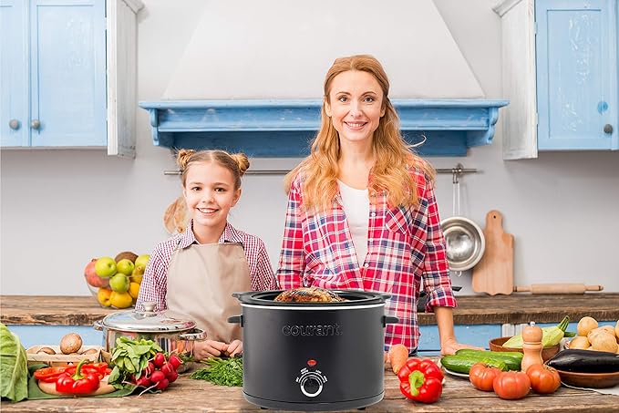 Courant Slow Cooker 2.5 Quart Crock, with Easy Cooking Options, Dishwasher Safe Pot and Glass Lid, Matte Black