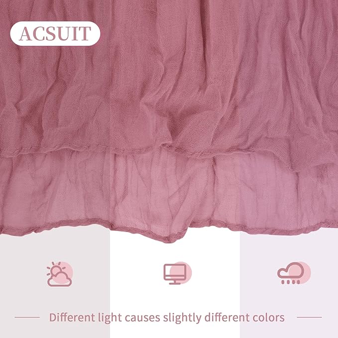 4 Pack Dusty Rose Cheesecloth Table Runner 20 x 120 inch Gauze Table Runners 10 FT Long,Semi Sheer Cheese Cloth Fabric Table Runner Bulk for Wedding,Party,Baby Shower,Bridal Shower Decoration