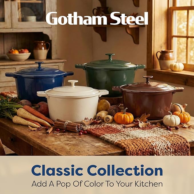Gotham Steel 5 Qt Lightweight Dutch Oven Pot with Lid & Holders, Ceramic Non Toxic, Oven Safe & Even Heat Retaining Dutch Oven for Bread Baking Sourdough, Soup, Casserole, 70% Lighter than Cast Iron