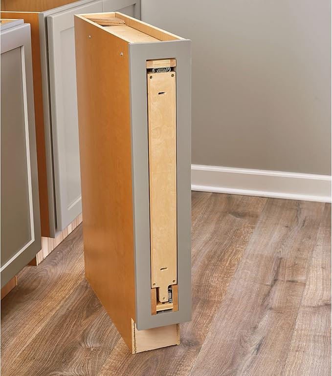 Rev-A-Shelf 6" Pull Out Shelf Organizer for Between Base Kitchen Cabinets, Adjustable Filler Spice Rack Seasoning Storage Holder, Wood, 438-BC-6C