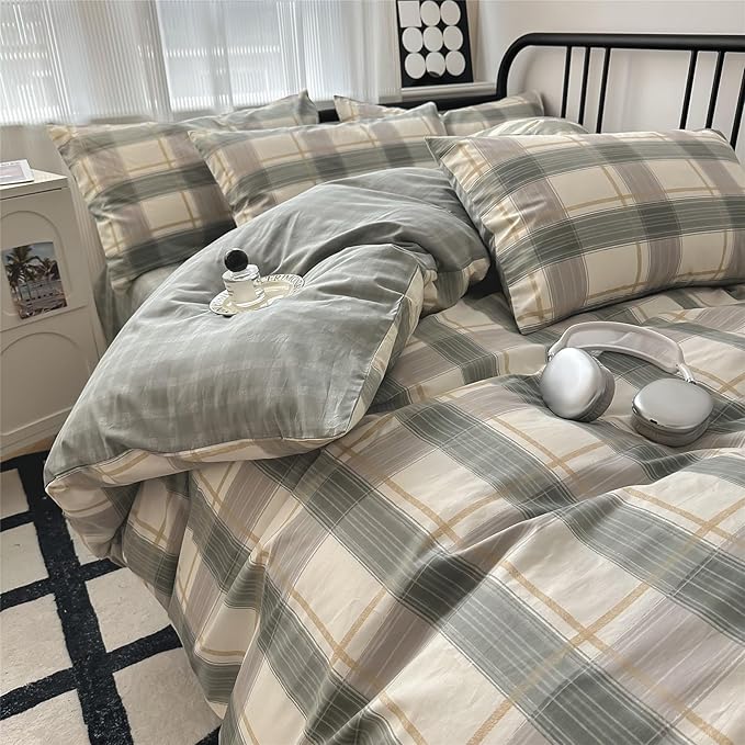 LifeTB Twin XL Comforter Set Geometric Checkered Plaid Bedding Comforter for All Seasons Boho Farmhouse Checkered Pattern Comforter Set Soft Lightweight Bedding Set for Men Boys Twin XL Size