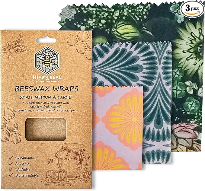 Hive & Seal Beeswax Wraps, Small Medium Large Sizes, Sustainable Reusable Food Storage, Washable