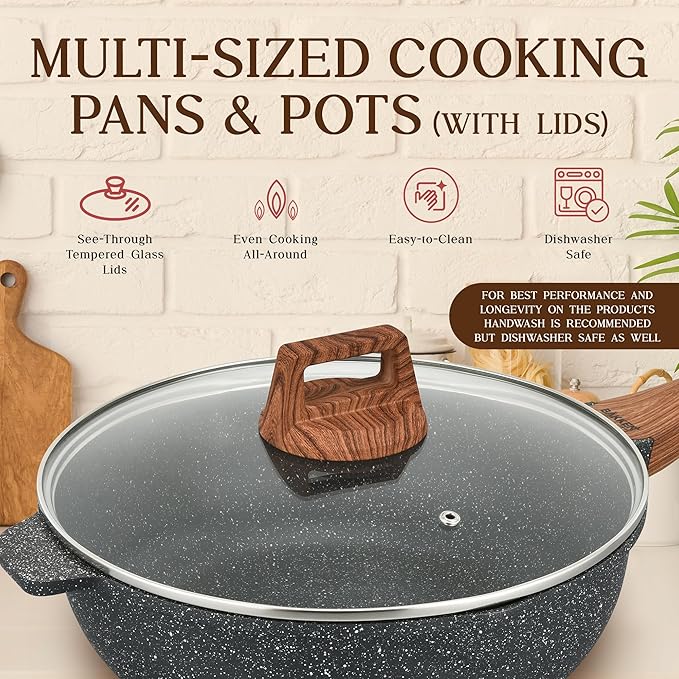 Bakken-Swiss 20-Piece Kitchen Cookware Set ??Granite Non-Stick ??Eco-Friendly ??for All Stoves & Oven-Safe - Marble coating