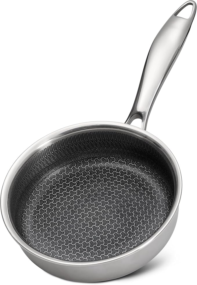 Stainless Steel Frying Pan, Small Egg Pan, Nonstick Honeycomb Surface, Tri-Ply Bonded, Induction Cooktop Compatible, 6-Inch, Silver