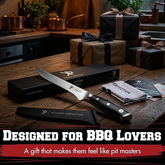 Kitchen perfection 6??Boning Knife for Meat Cutting & Filleting - Razor Sharp Premium German Steel Blade with Sheath - Full Tang Ergonomic Handle - Trim, Debone, Slice Meat Like a Pro- BBQ Men's Gift