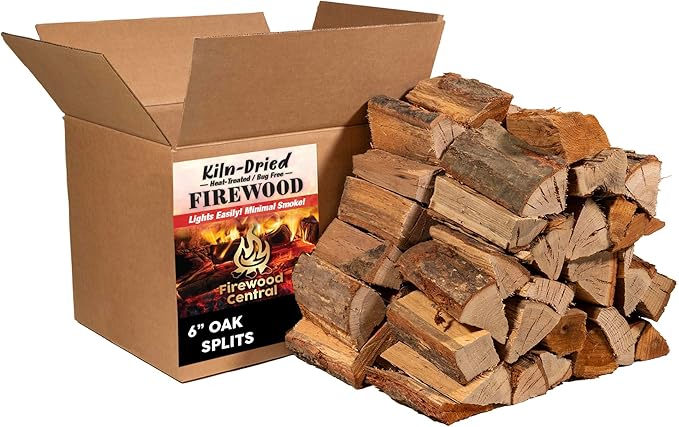 Firewood Central Kiln-Dried PA Oak ??6??Splits (Approx. 42 lb) ??Bold Smoking Wood for Pizza Ovens, BBQ & Fire Pits ??Easy Light, Low Smoke, USA-Sourced