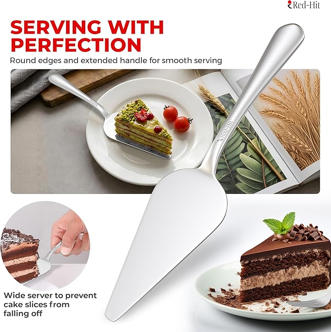 Elegant Silver Cake Knife and Server Set, Extra Thick Stainless Steel Cake Cutter and Cake Server with Bonus Forks & White Bows, Cake Cutting Set for Wedding, Birthday and Christmas Celebrations