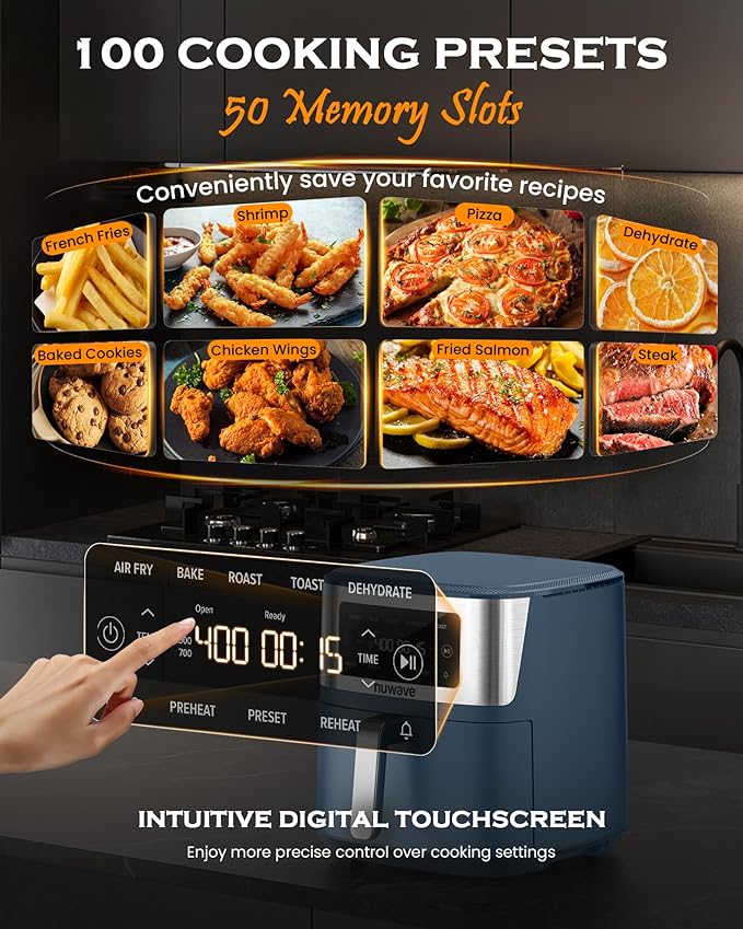 Nuwave Brio Plus 6-in-1 Air Fryer, 7-Qt Large Capacity, 50°F??00°F Precise Temp Control, Non-Toxic PFAS-Free Nonstick, Air Fry, Bake, Roast, Toast, Dehydrate, Reheat, 100 Presets, Dishwasher Safe