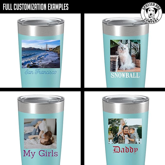 Personalized 20oz (17 Colors) Photo Picture Printed Insulated Stainless Steel Powder Coated Tumbler with Lid ??Customized Mom Mother's Day Gift Gift for Men, Custom Mum Women Dad Men (Teal)
