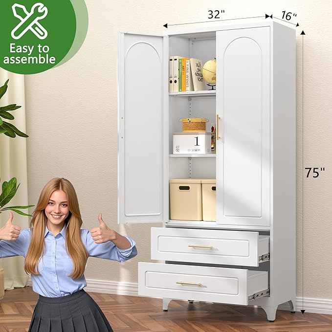 75??Tall Kitchen Pantry Cabinet,Metal Storage Cabinets with Doors and Adjustable Shelves竊똌odern Kitchen Hutch Cabinet,Freestanding Cupboard for Dining Room