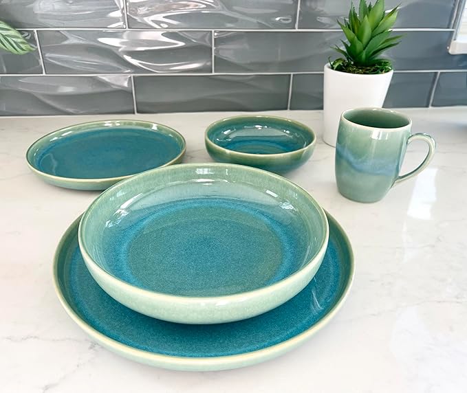 CeramicAzoia Dinnerware Set of 4 (Atacama Green, Salad Plate)…