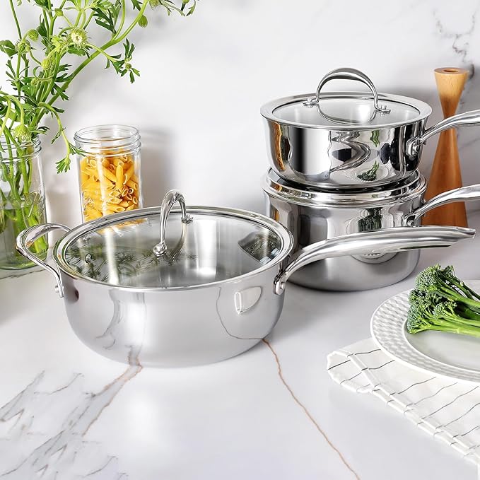 KEAWELL K3 Premium 4-Quart Tri-Ply Stainless Steel Saut챕 Pan with Lid, Induction & Oven Safe up to 600째F, Even Heating, Professional Cookware for All Stovetops (4-Qt)