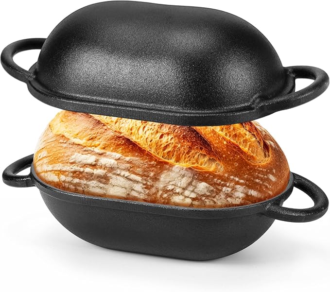 Maxdot 4qt Dutch Oven with Lid Enameled Cast Iron Sourdough Bread Pan for Christmas Baking Non Stick Single with Loop Handles for Christmas Family Homemade Breadbaking(Black)