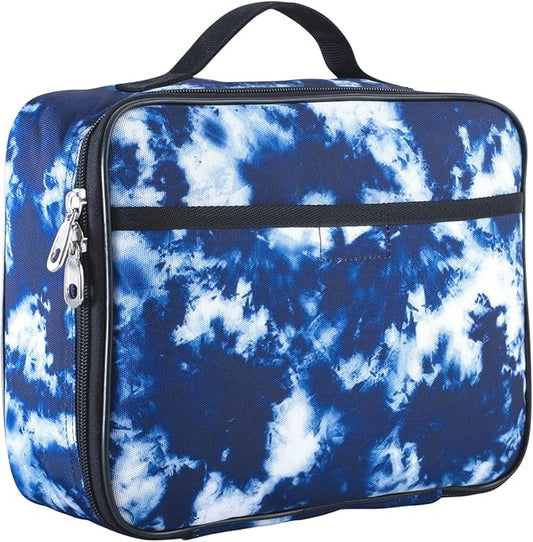 Fenrici Tie Dye Lunch Box for Boys, Girls, Kids Insulated Lunch Bag for School, Soft Sided Compartments, Spacious, BPA Free, Food Safe,10.8in x 8.5in x 2.8in, Tie Dye, Blue