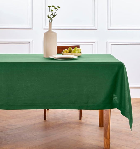 Solino Home Linen Tablecloth for Rectangle Tables 60 x 90 Inch - 100% Pure Linen Pine Green Table Cloth - Fete, Machine Washable Cloth Tablecloth