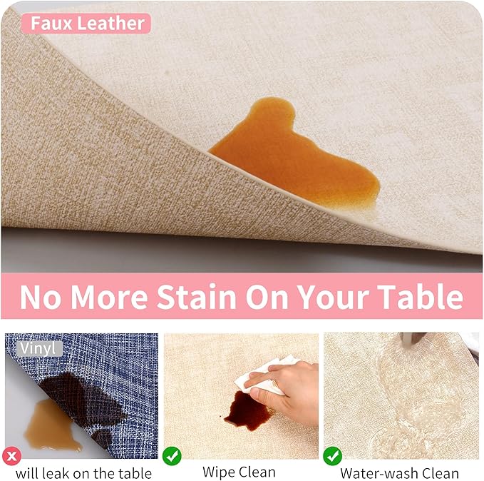 Maxpearl Faux Leather Placemats Set of 8 ??Waterproof, Wipe Clean, Heat Resistant, Non-Slip Dining Table Mats for Indoor & Outdoor Use, 17?씳?2?? Beige