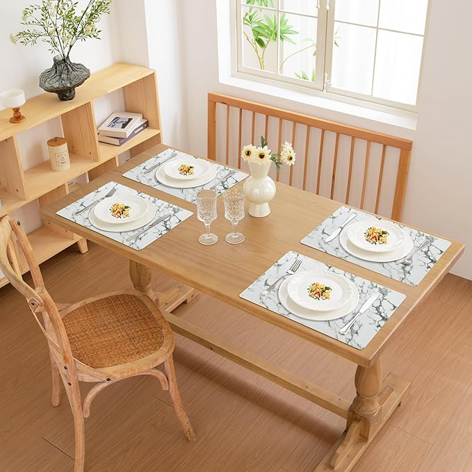 FROMHEART Faux Leather Placemats Set of 8?밯aterproof,Heat/Oil Stain-Resistant PU Table Mat?밨eversible,Easy to Clean Place Mats for Kitchen,Dining,Indoor/Outdoor,(Marble,11.8" x 17")