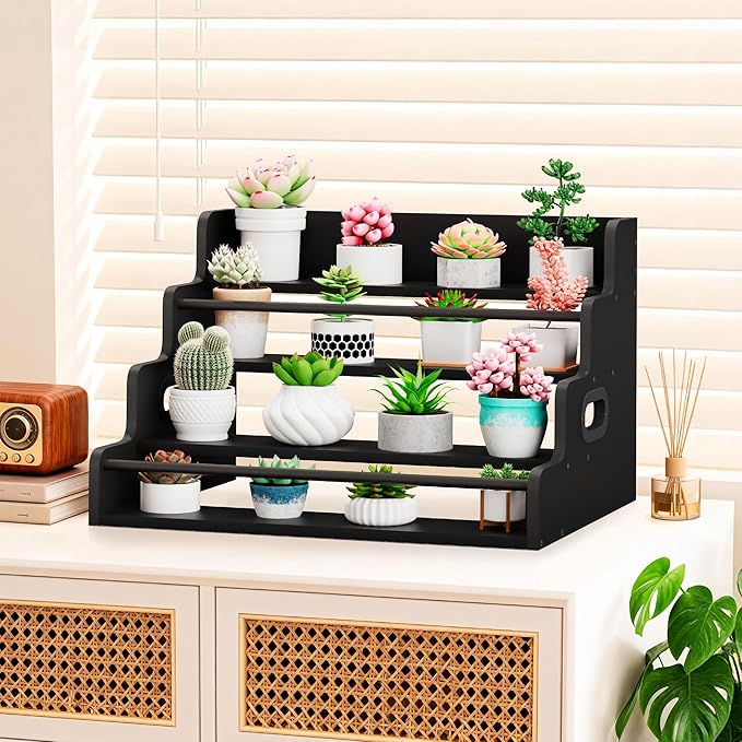 19.6?쓂 x 15.74" D x 12.5" H Inches Versatile 4-Step Coffee Syrup & Water Bottle Organizer Rack Multi-Functional Retro Display Shelf for Kitchen or Bar, Holds Liquor & Spirits, Black