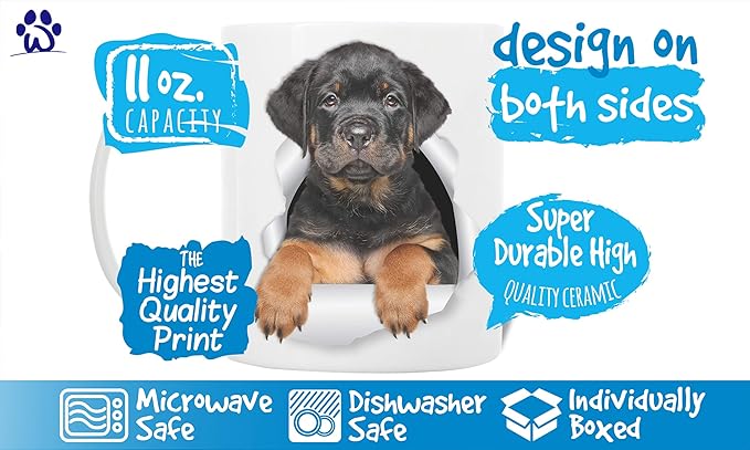 Winston & Bear Rottweiler Puppy Coffee Mug - Funny Ceramic Coffee Mug Gift for Dog Lovers, Rottie Mom and Dad (11oz)