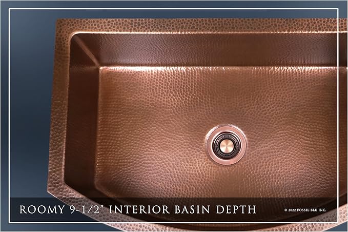 FSW1107 LUX 33-INCH HEAVY 12-GAUGE MEDIUM PATINA COPPER FARMHOUSE SINK, INCLUDES ACCS, CURVED FRONT