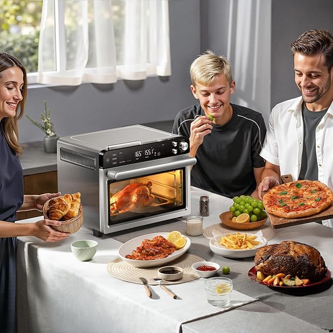 Typhur Sync Oven with Smart Wireless Meat Thermometer Probe, 12?멼n?? Countertop Air Fryer Toaster Oven Combo, 360째 Turbo Convection, Dehydrator, Recipes & 5 Accessories, Large 27QT, Stainless Steel