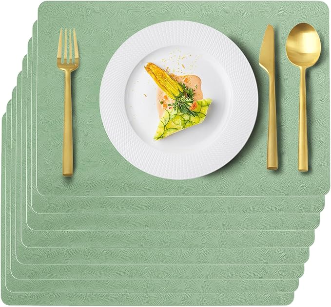 Uolr Vinyl Placemats Set of 8 Faux Leather 100% Waterproof Wipeable Washable Place Mats Heat Resistant Easy Clean Non-Slip Table Mats for Indoor Outdoor. (8, Green)