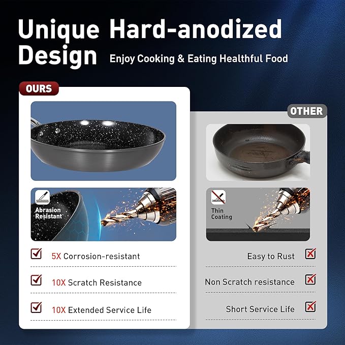 MAISON ARTS Hard Anodized Nonstick Frying Pans Set 2 Piece, 9.5" and 11" Ceramic Coating Skillets