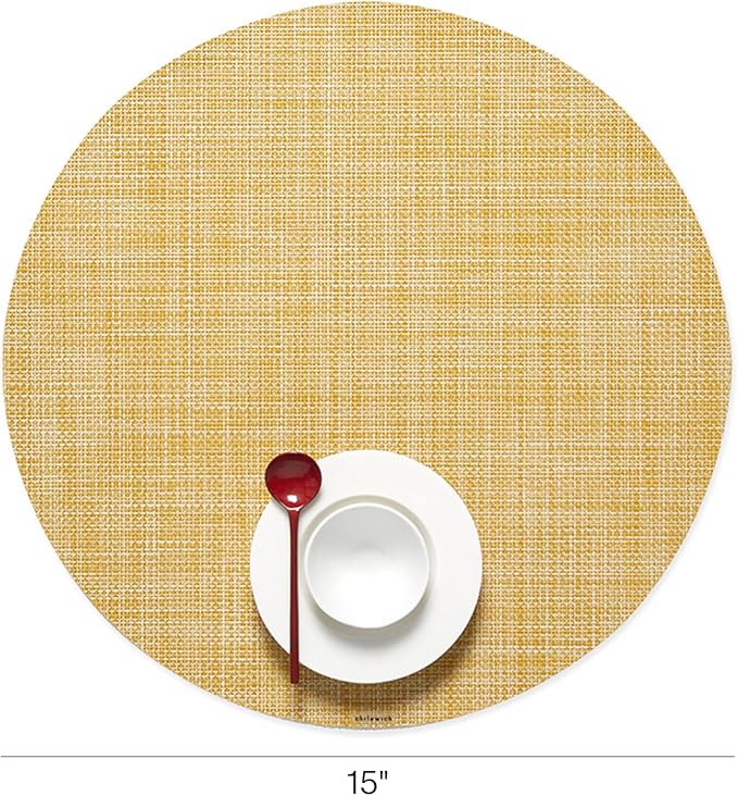 Chilewich Mini Basketweave Placemats in Ochre - Set of 4 - Easy Care Woven Tabletop Textiles - Indoor/Outdoor - 15" Round