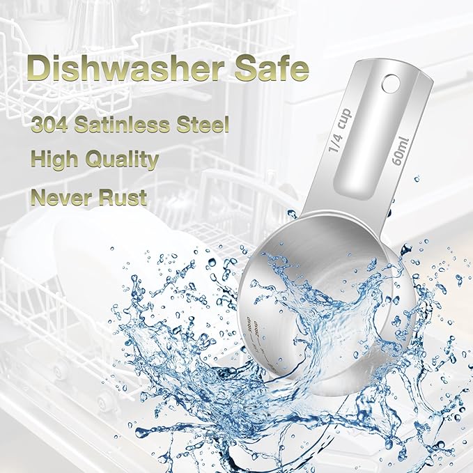 BERYLER 1PCS 1/4Cup (60ml, 2oz) Single Measuring Cup, Etched Inner Scale Stainless Steel Measure Scoop, Metric and US Measurement, Dishwasher Safe