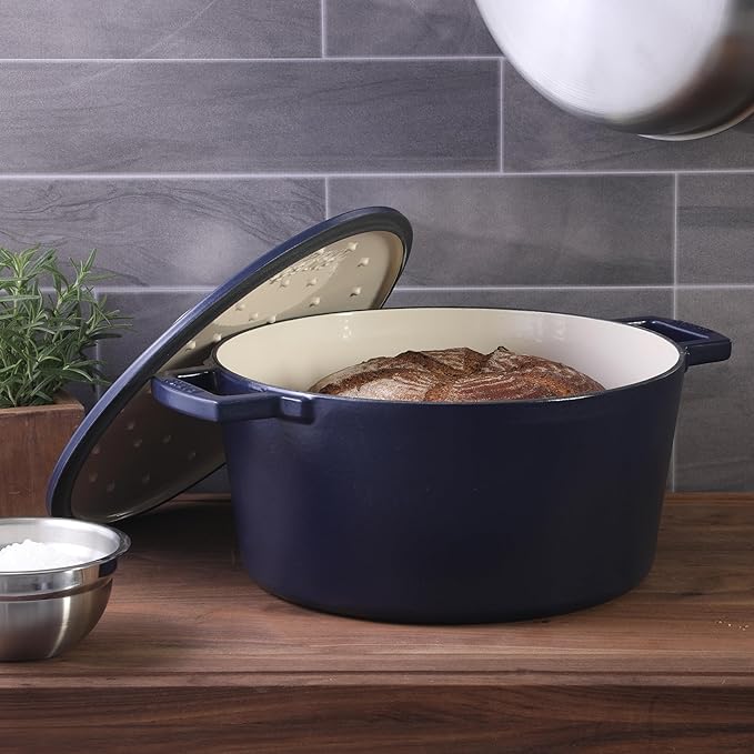 Babish 6-Quart Round Enameled Cast Iron Dutch Oven with Lid ??Blue, Heavy-Duty Dutch Oven for Slow Cooking, Braising & Baking