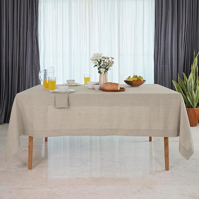 D'Moksha Homes Natural Linen Tablecloth 60 x 120 Inch - 100% Pure Linen Tablecloth for Rectangle Tables - Machine Washable Table Cloth for Valentines, Spring, Easter
